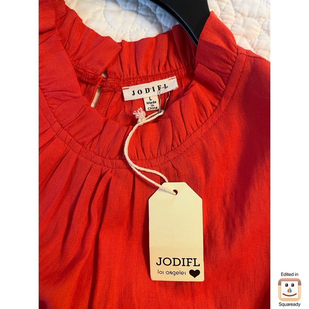 JODIFL Coral Red Gathered Neck Dress - Picture 4 of 5